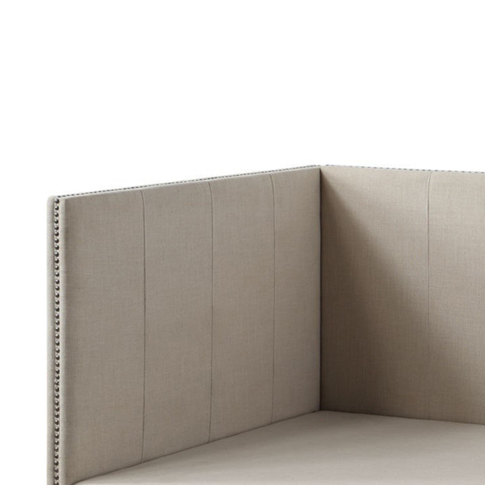 Benzara BM250267 Full Size Daybed With Nailhead Trim and Rounded Legs, Beige