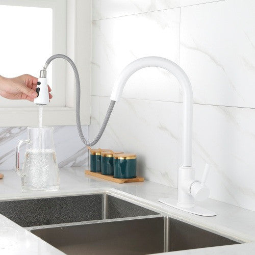 Wellfor Stainless Steel Kitchen Sink Faucet with Pull Down Spray, White