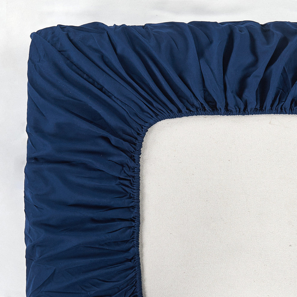 Serenta Lei Embroidered 4 Piece Bed Sheet Set, Navy Blue, King