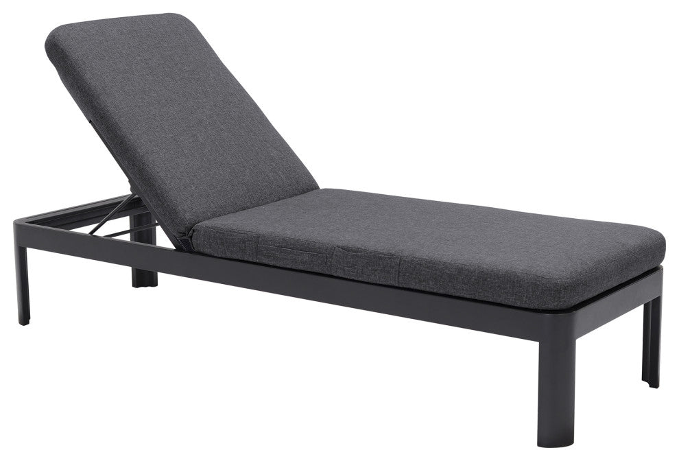 Portals Outdoor Chaise Lounge Chair in Black Finish and Grey Cushions