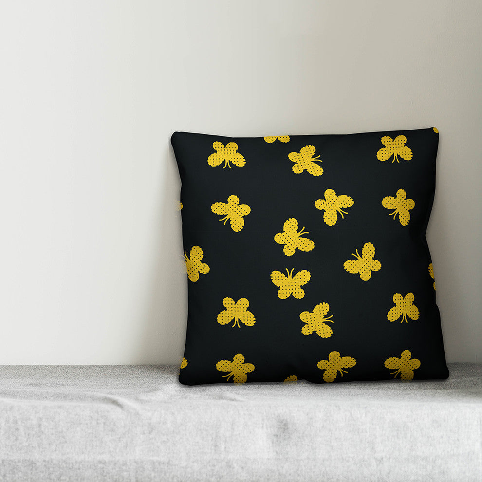 Butterfly Pattern, Yellow Throw Pillow Cover, 20"x20"