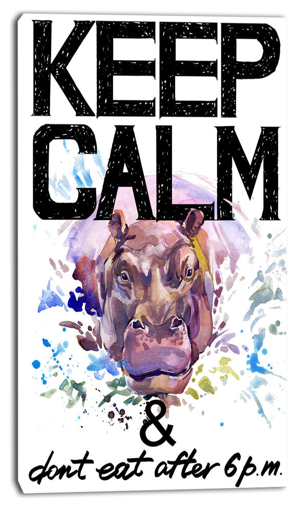 Hippopotamus Watercolor Illustration, Contemporary Animal Art Canvas, 16"x32"