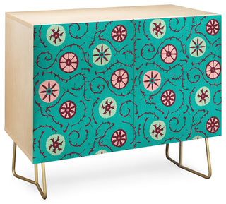 Deny Designs Suzani Turquoise Credenza, Birch, Gold Steel Legs