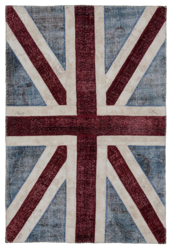 Rug N Carpet - Handwoven Anatolian 4' 0'' x 6' 0'' Flag Patchwork Rug