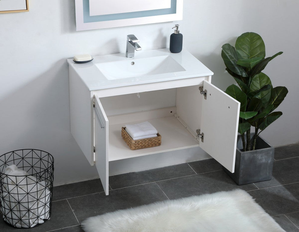 Single Bathroom Floating Vanity, White, 30"