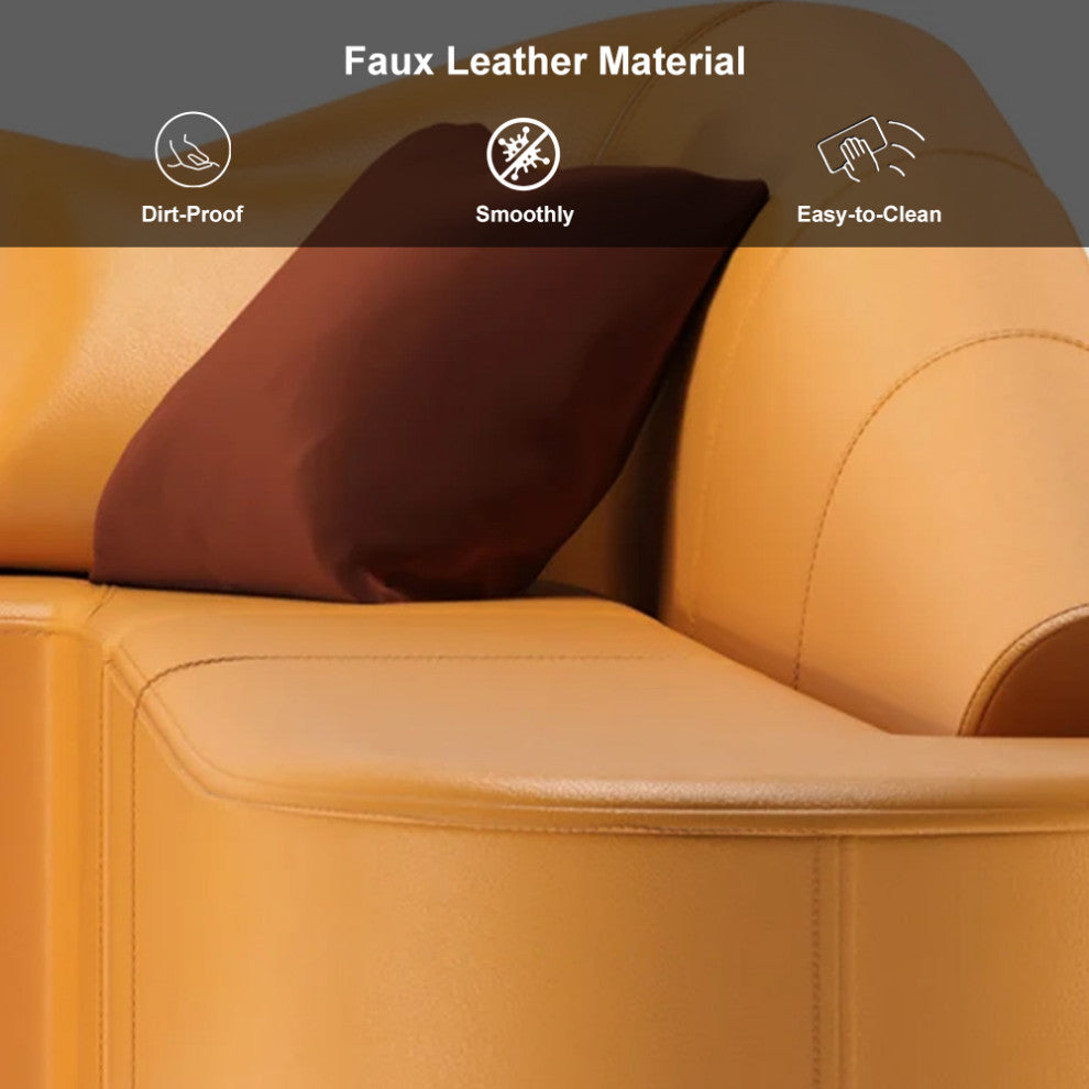 Modern 6-Seater Orange L-Shaped Corner Sectional Sofa Faux Leather Upholstery