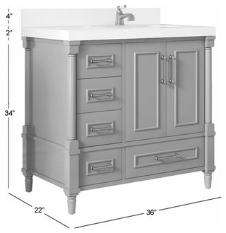 Aberdeen 36 Left Offset Bath Vanity in Black Top 2" Calacatta Nuvo