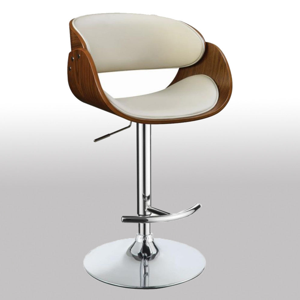 Wood Adjustable Bar Stool,, Ecru and Walnut