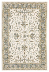 Adeline Traditional Bordered Ivory and Blue Area Rug, 7'10"x10'10"