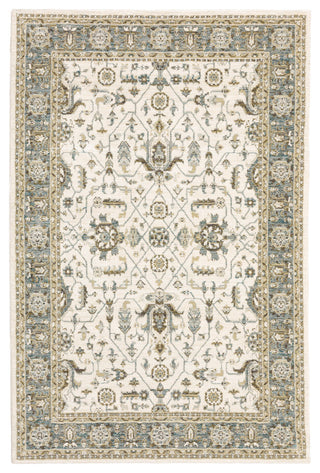 Adeline Traditional Bordered Ivory and Blue Area Rug, 7'10"x10'10"
