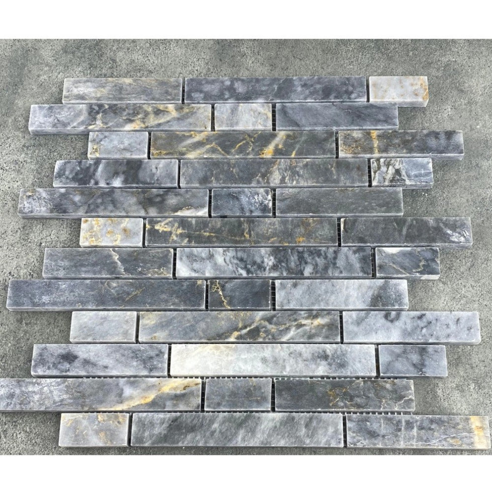 Luna Sky Marble Strip Liner on 12"x12" Mesh Mosaic Tile (10 sqft per box)