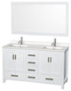 Sheffield 60" White Double Vanity, White Quartz Top, Square Sinks, 58" Mirror