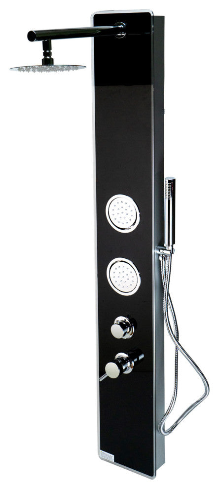 ALFI brand ABSP65B Black Aluminum Shower Panel w/ 2 Body Sprays Rain Shower Hea