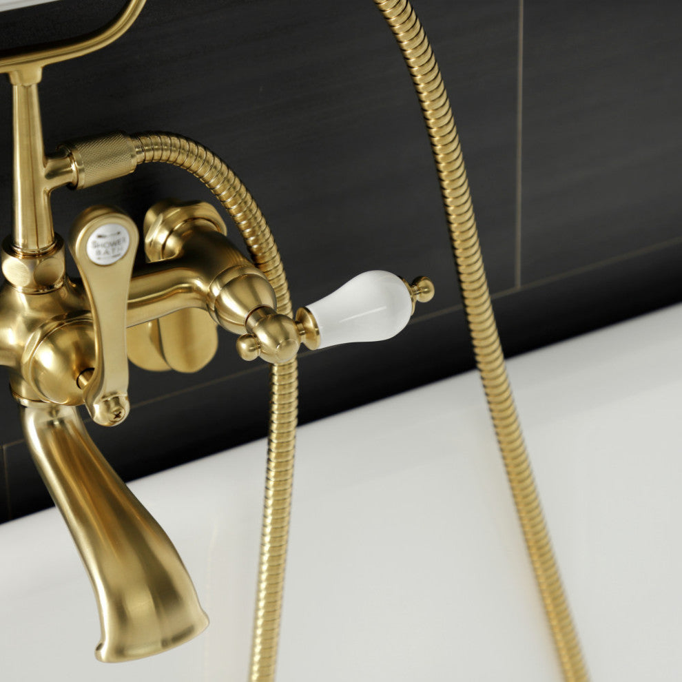 AE55T7 Wall Mount Tub Faucet With Hand Shower, Brushed Brass