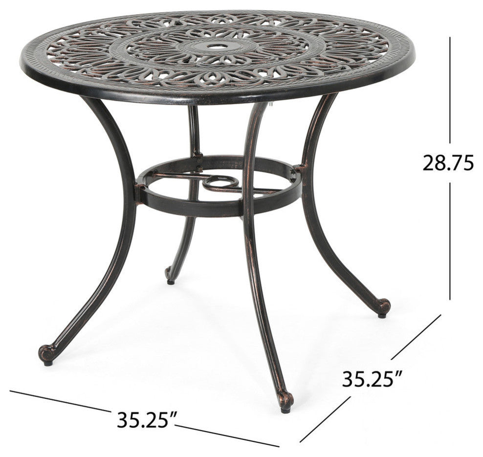 GDF Studio Barbara Outdoor 4-Seater Cast Aluminum Round-Table Dining Set