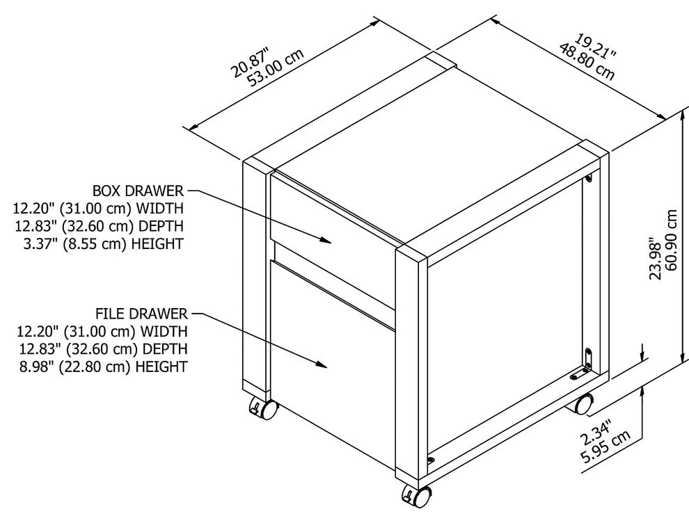Voss 2 Drawer Mobile File Cabinet