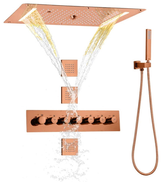 Led Mist Rainfall Shower System and Handheld Shower, Rose Gold