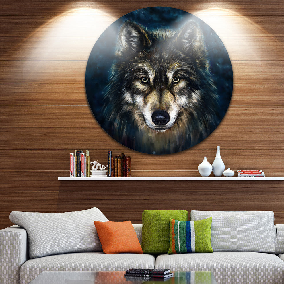 Smiling Wolf, Animal Round Metal Wall Art, 36"