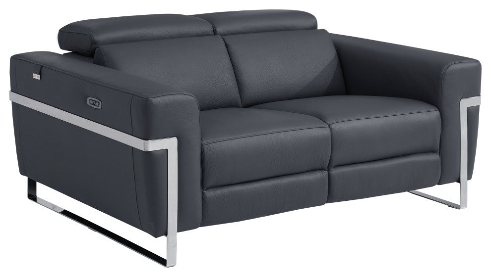 Prato Genuine Italian Leather Modern Sofa and Loveseat, Dark Gray