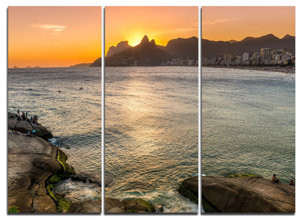 "Ipanema in Rio de Janeiro Sunset" Metal Wall Art, 3 Panels, 36"x28"