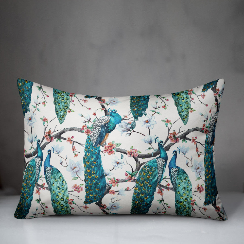 Peacock, Floral Branches 3 14x20 Spun Poly Pillow