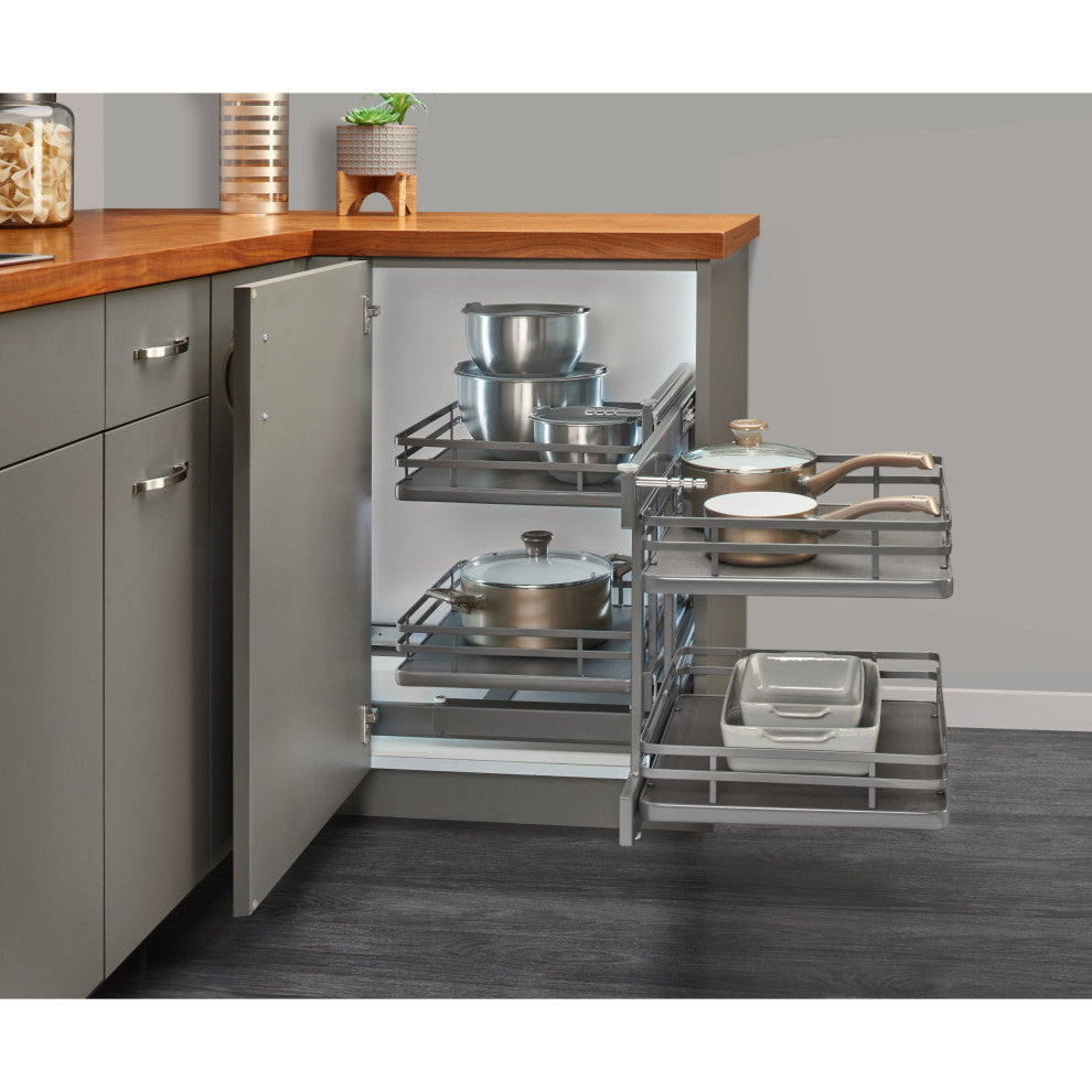 Steel 2-Tier Pull Out Solid Bottom Organizer for Blind Corner Cabinet, 15"