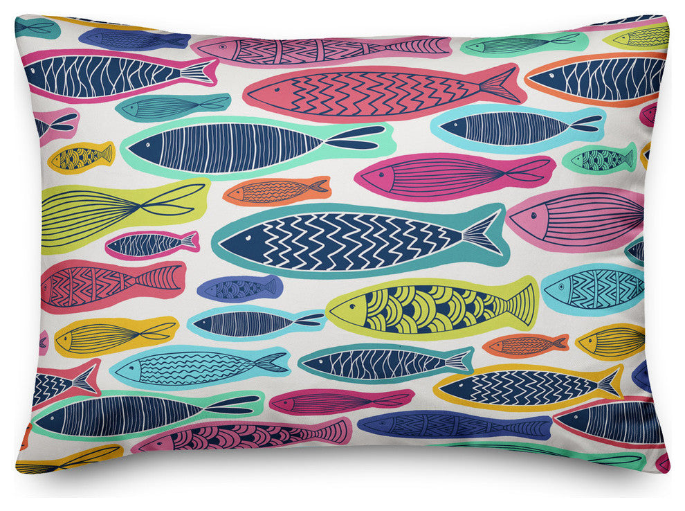 Colorful School of Fish Pattern 14x20 Throw Pillow
