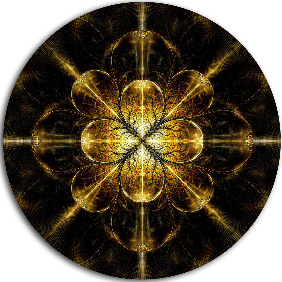 Gold Symmetrical Fractal Flower, Modern Floral Disc Metal Artwork, 23"
