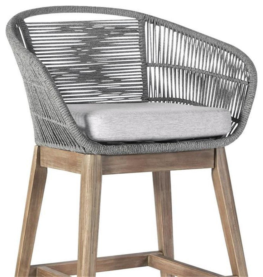 Tutti Frutti Indoor Counter Height Bar Stool in Aged Teak Wood with Grey Rope