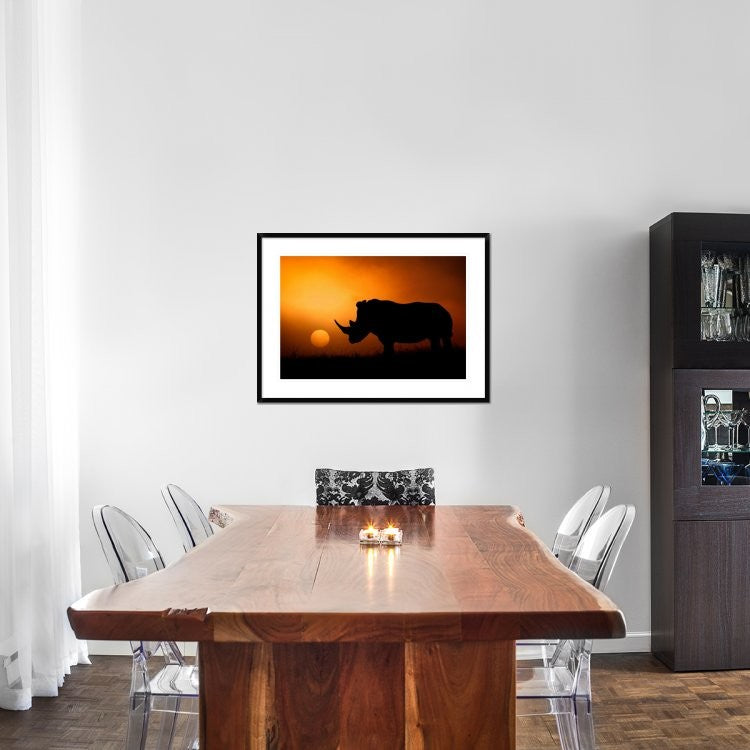 "Rhino Sunrise" Framed Digital Print by Mario Moreno, 38"x28"