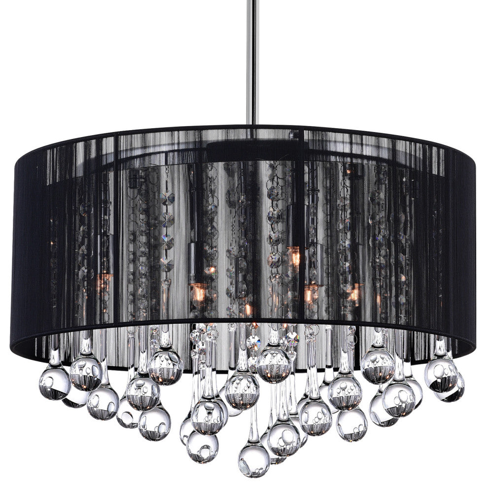 Water Drop 6 Light Drum Shade Chandelier With Chrome Finish