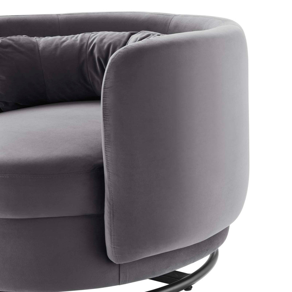 Armchair Swivel Accent Chair, Black Gray, Velvet, Modern, Cafe Hospitality