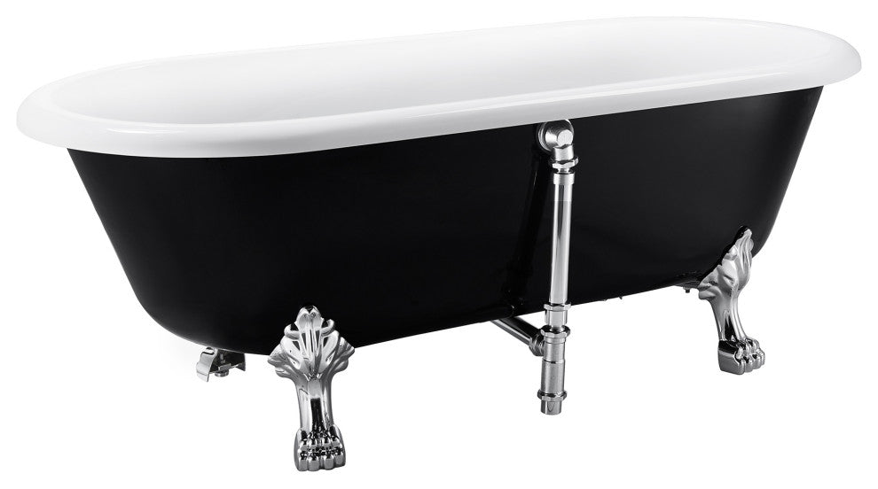 67" Acrylic Clawfoot Roll-Top Soaking Bathtub, Black