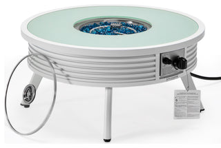 LeisureMod Walbrooke Round Fire Pit Table and Tank Holder With Slats, White