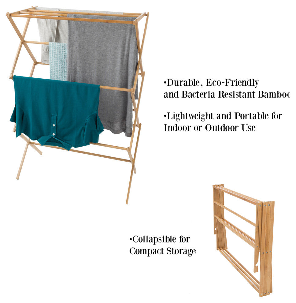 Bamboo Clothes Drying Rack- Collapsible and Compact By Lavish Home