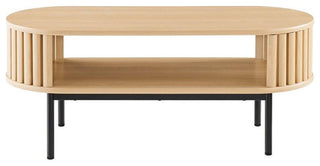 Modway Fortitude Oval Wood Coffee Table with Open Storage in Oak