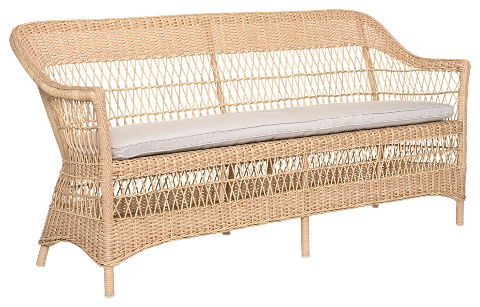 Charlot 3-Seater Sofa With Cushion, Natural Finish, Sailcloth Seagull Upholstery