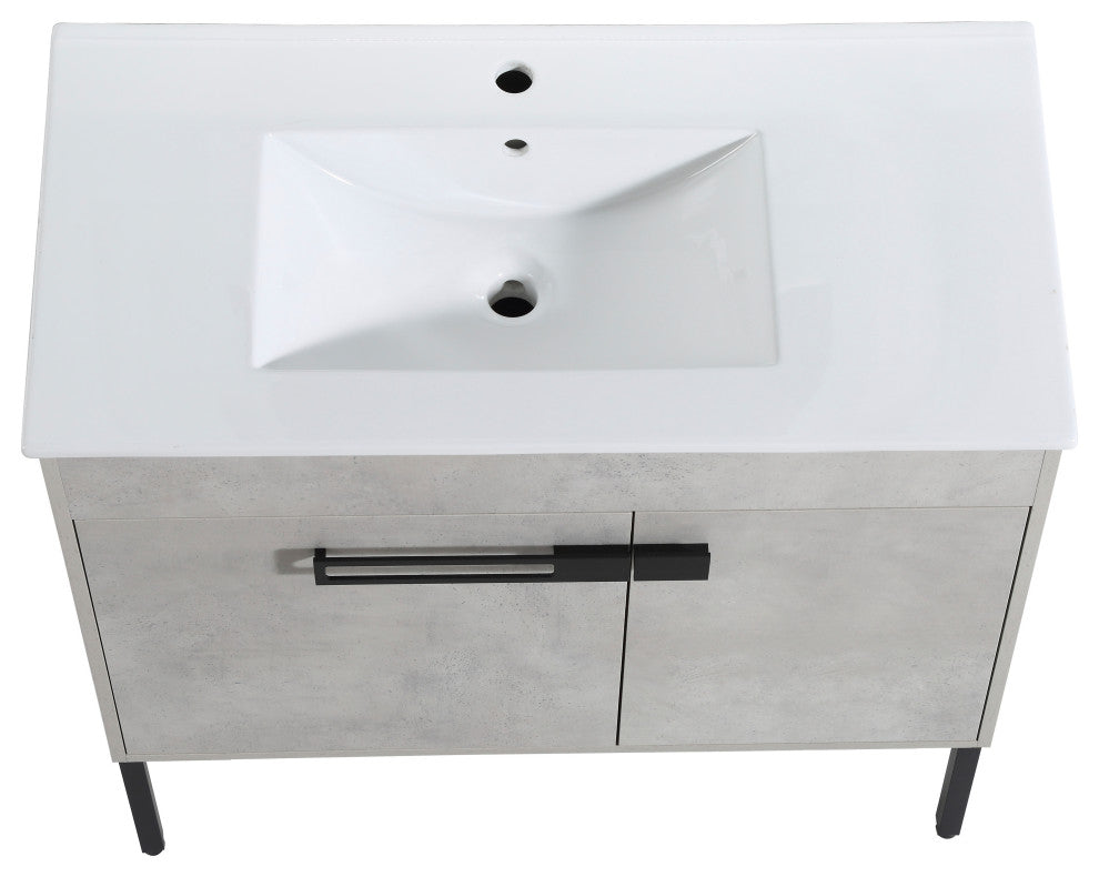 Freestanding/Floating Bathroom Vanity With white Ceramics Top, Grey, 36"