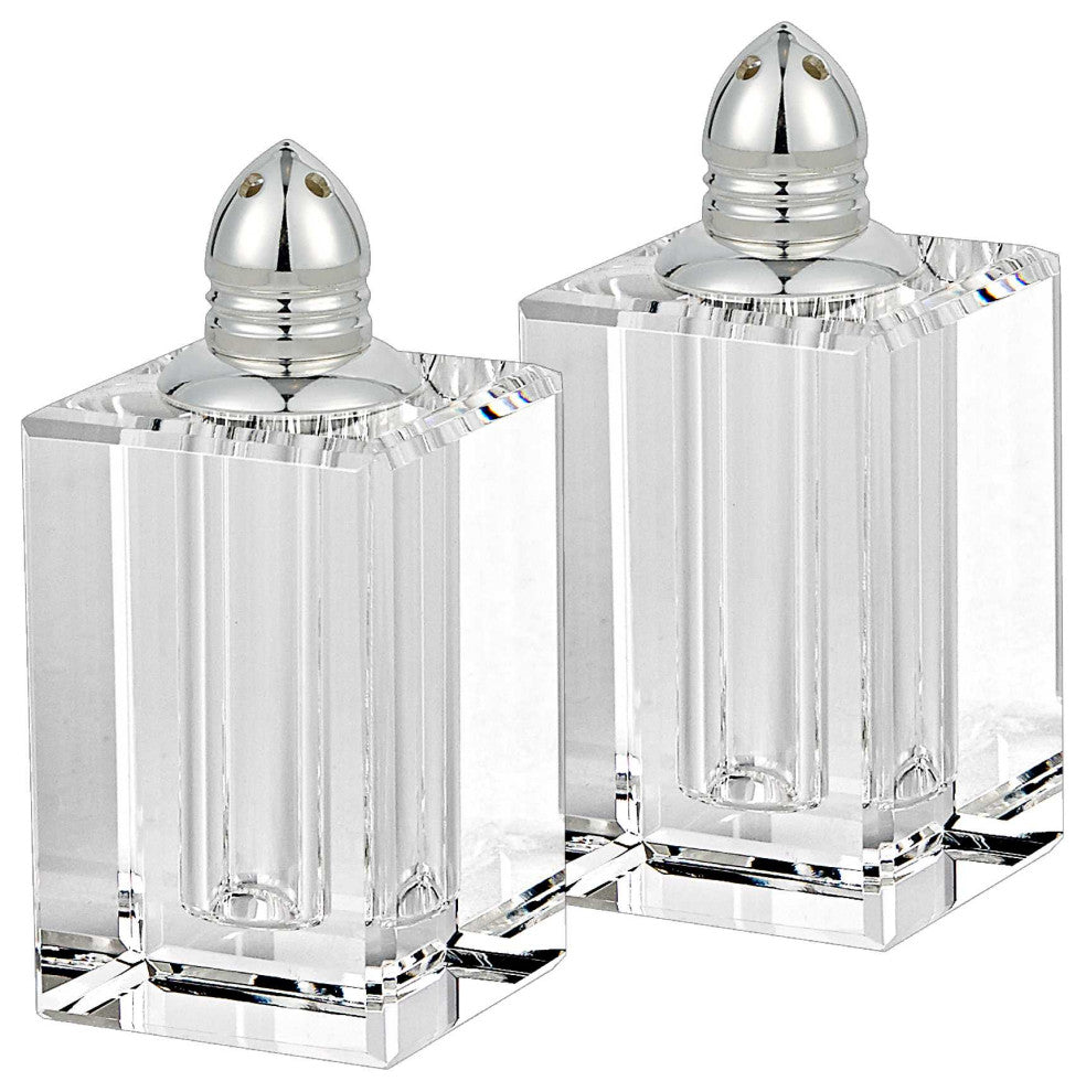 Handcrafted Optical Crystal and Silver Large Size Salt and Pepper Shakers