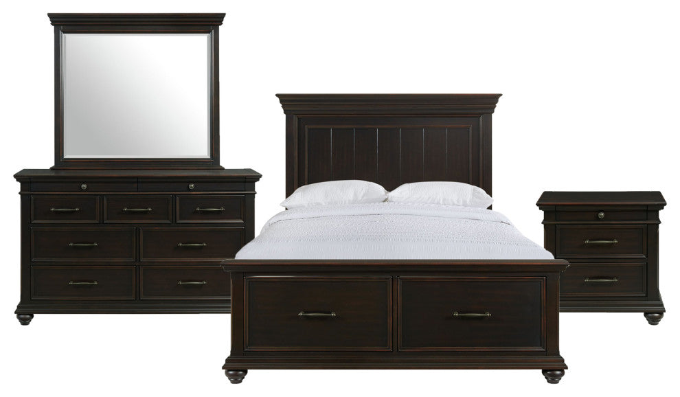 Picket House Brooks King Platform Storage 4 Piece Bedroom Set, Black