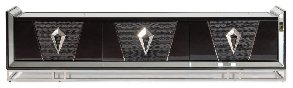 Carmela Media Cabinet Glossy Charcoal Sand