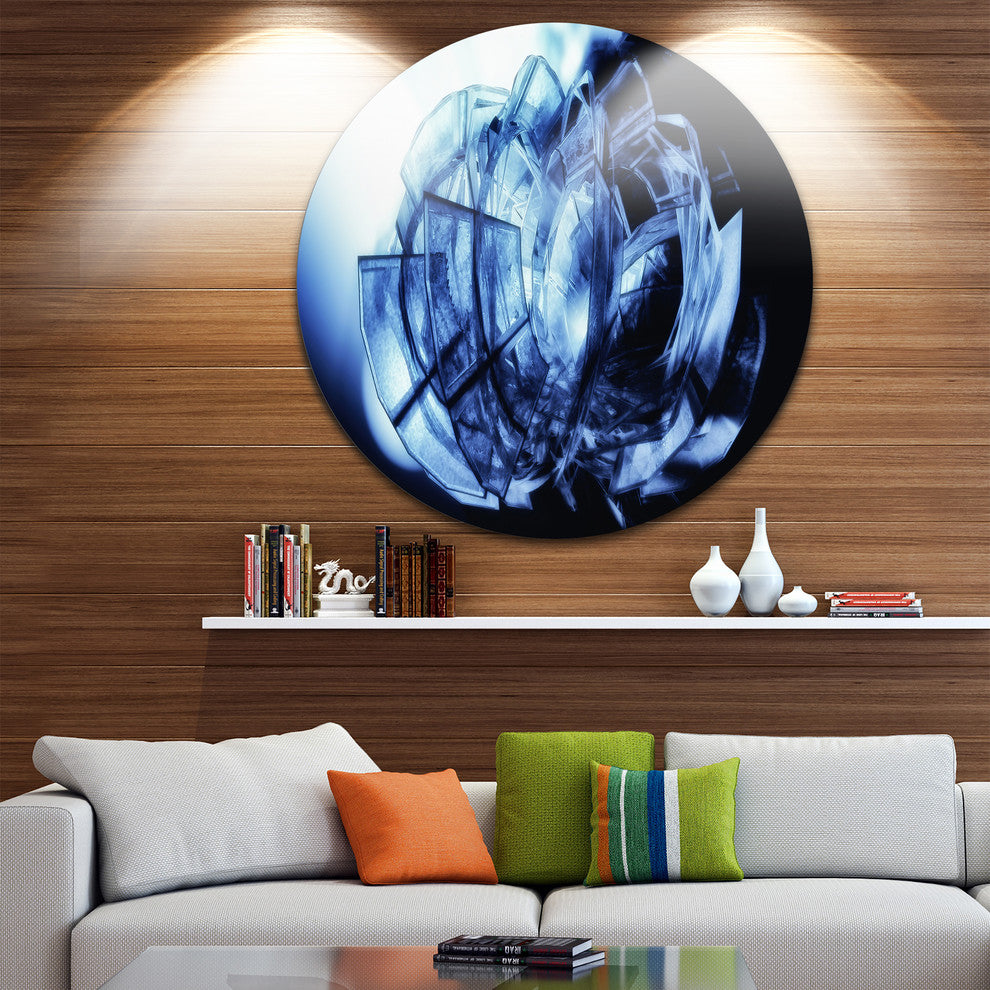 Fractal 3D Blue Glass Pattern, Abstract Art Disc Metal Wall Art, 23"