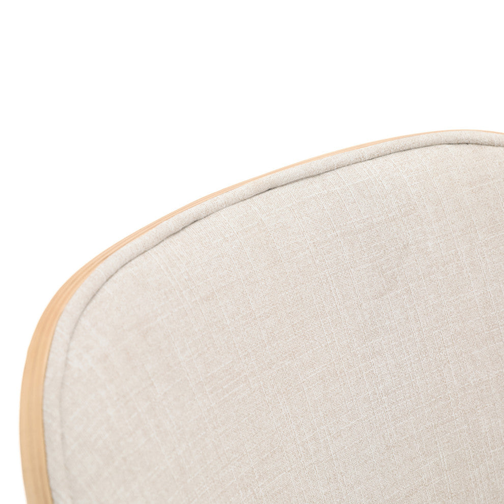 LeisureMod Tule Dining Chair With Upholstered Seat and White Steel Frame, Natural Wood/Beige