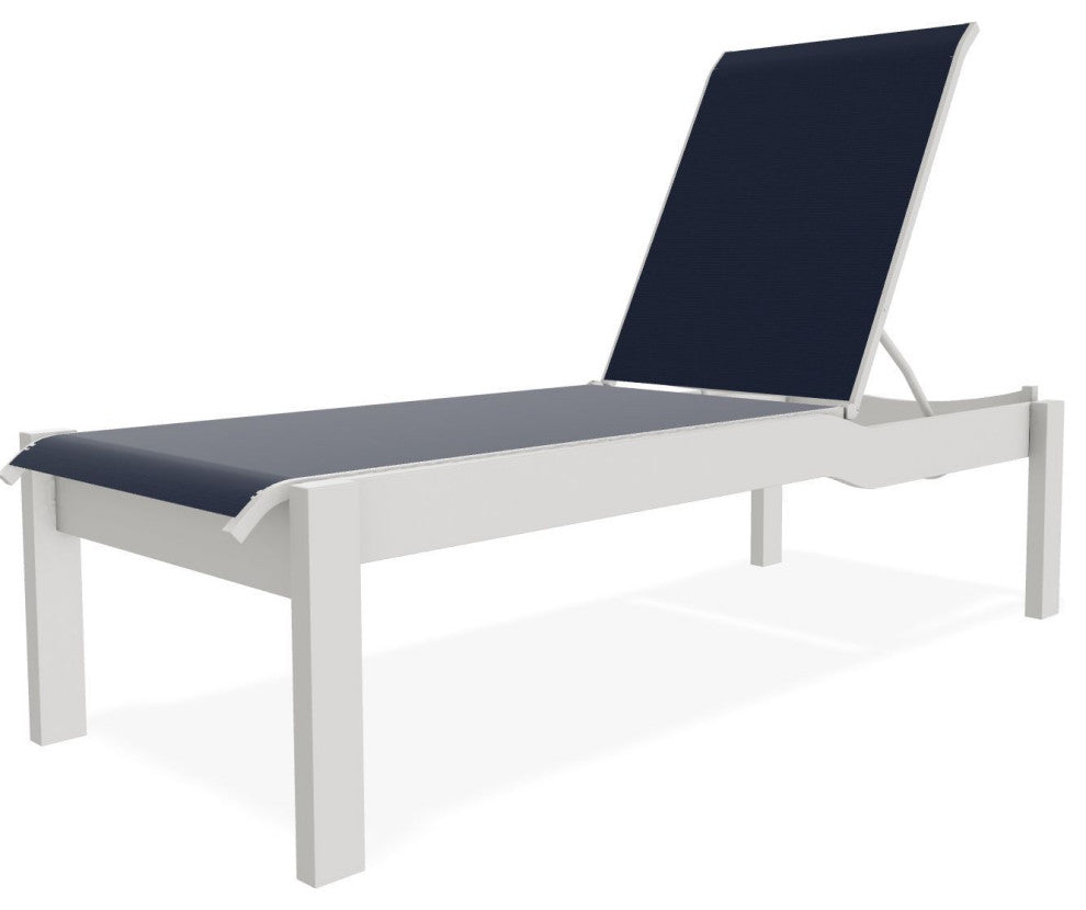 Leeward Sling Stackable Outdoor Chaise Lounge, Navy/Snow