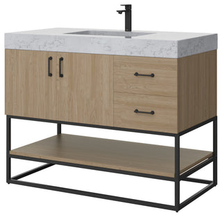 Bahia Bath Vanity, Oak, 42", Matte Black Hardware, Single, Freestanding