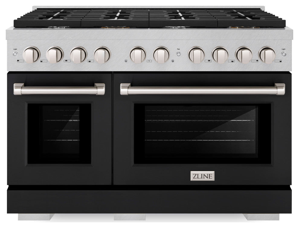ZLINE 48" Gas Range, DuraSnow Steel With Black Matte SGRS-BLM-48