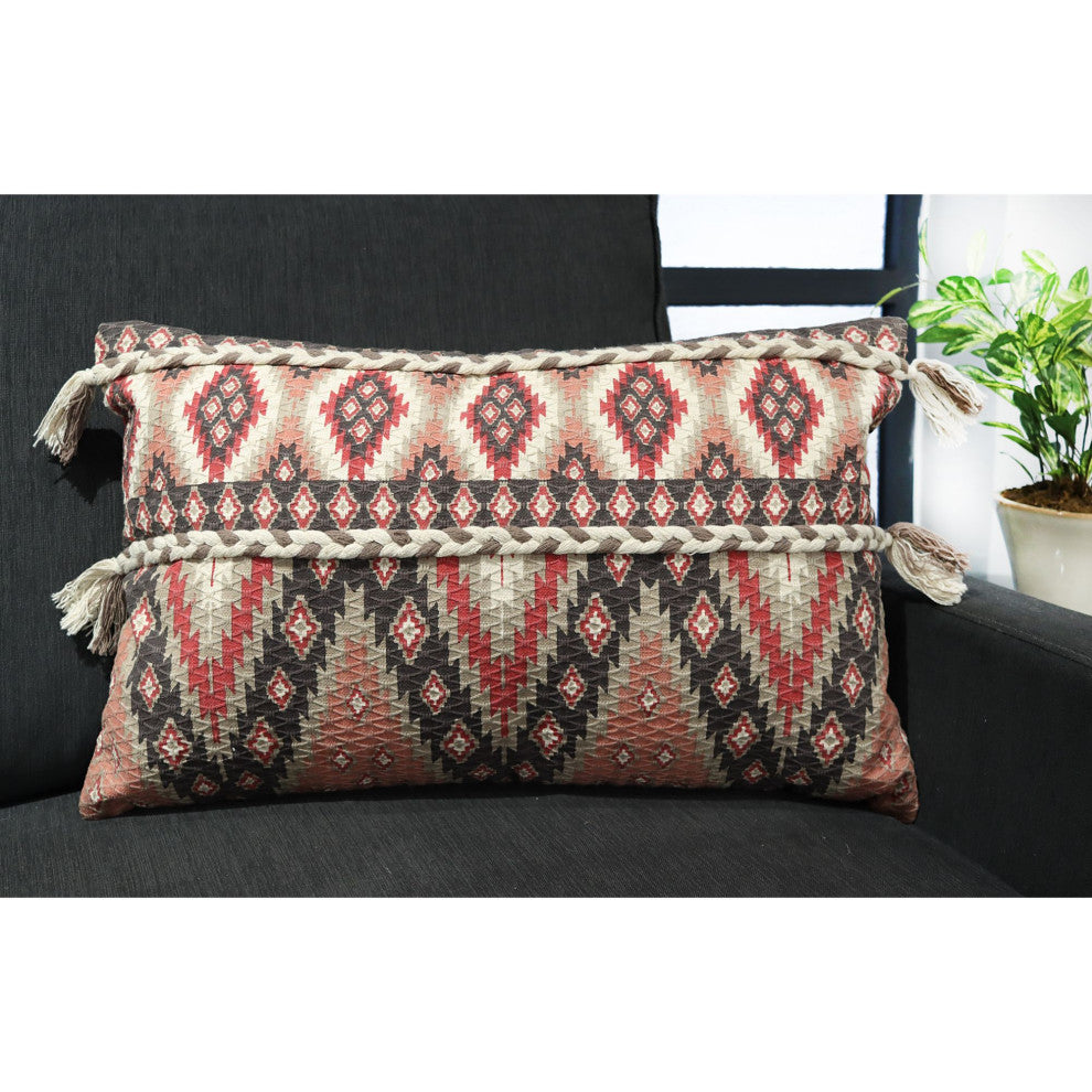 Terracota Machine Woven with Tassels Donovan Throw Pillow, 16" x 26"