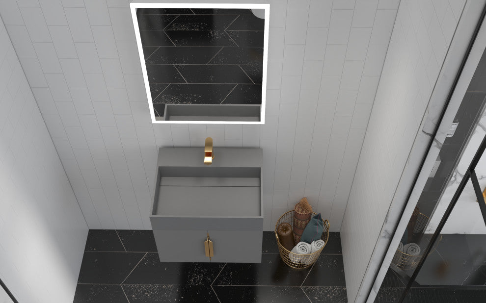 CastelloUSA Amazon 24" Wall Mounted Bathroom Vanity Set, Gray, Gray Top, Gold