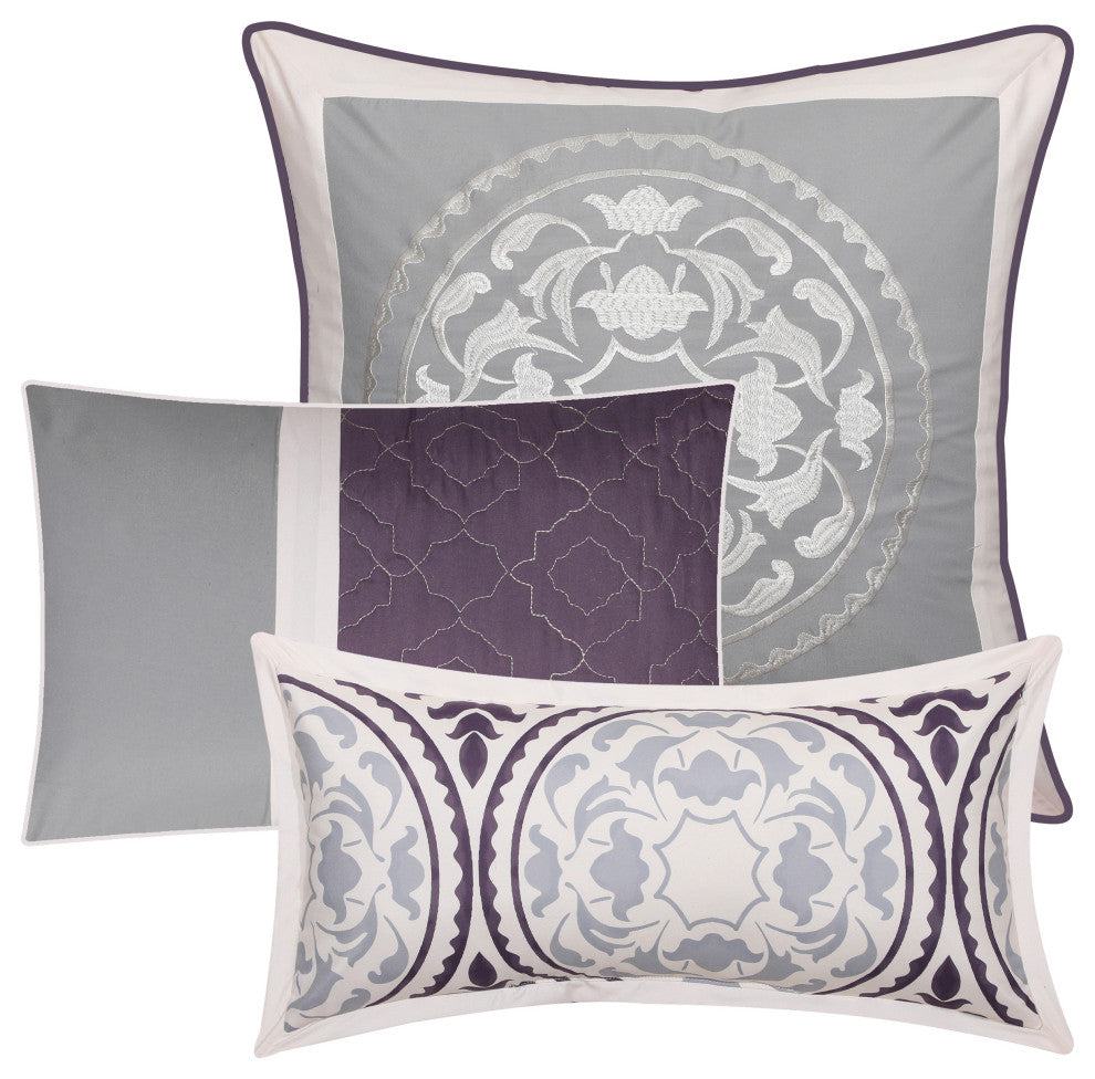 Camila 7-Piece Bedding Comforter Set, Purple, California King