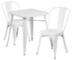 Metal Indoor-Outdoor Table Set With 2 Stack Chairs, White, 27.75"x27.75"x29"